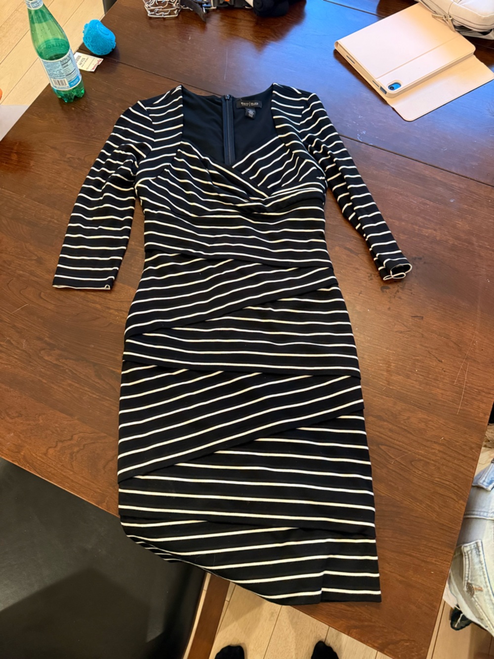 White House Black Market Black and White Striped Long Sleeve Sheath Dress
